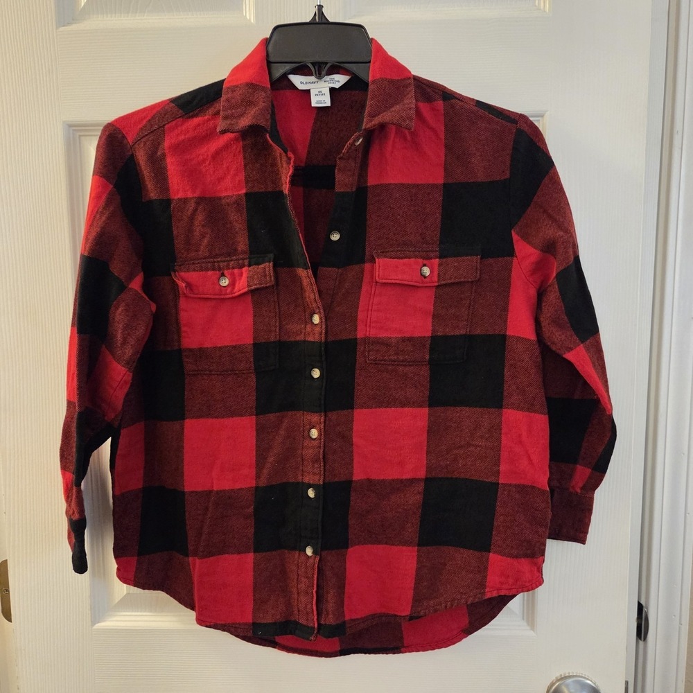 Old Navy‎ sz XS petite The Boyfriend Shirt buffalo plaid button up 100% cotton